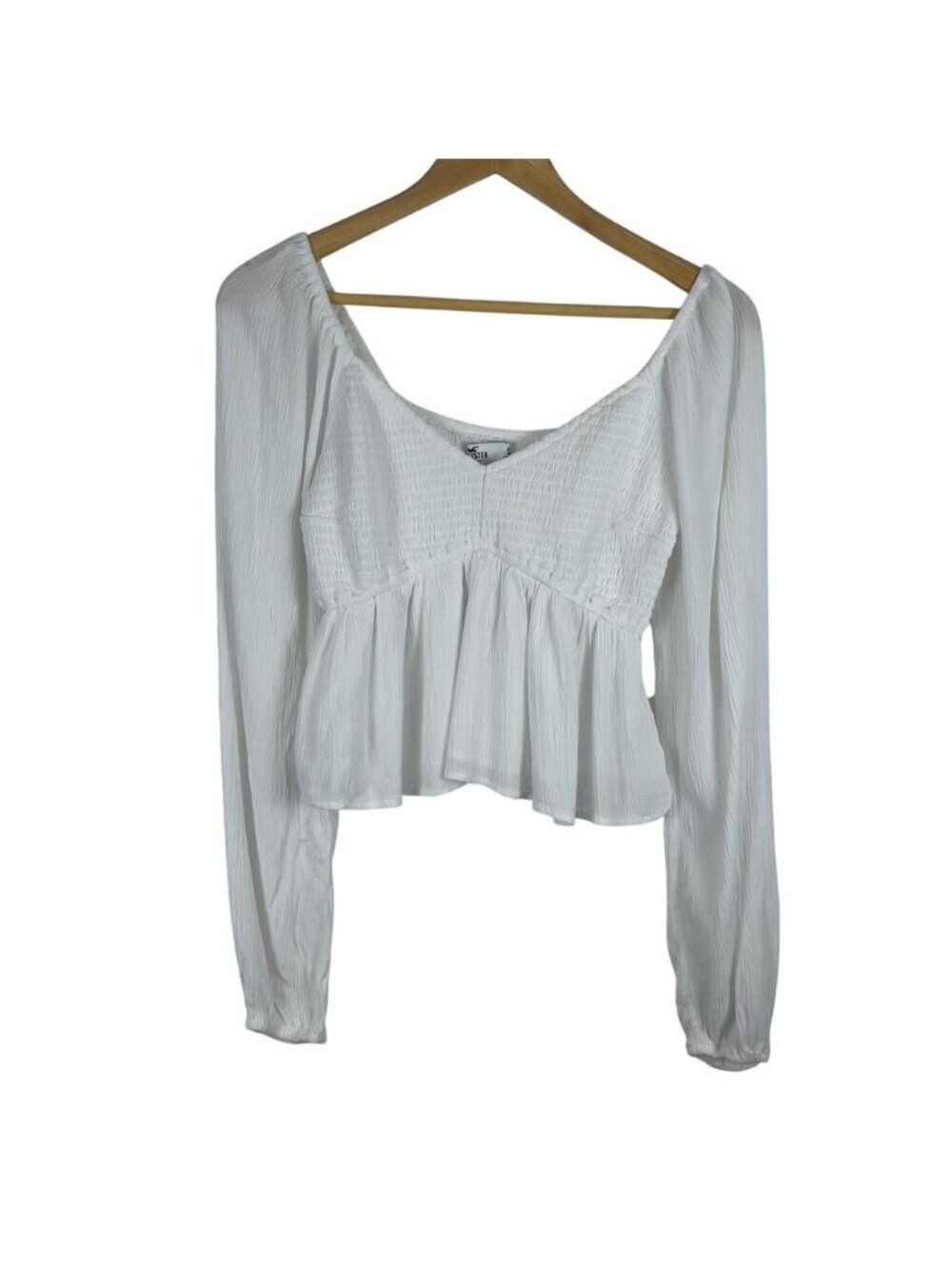 Hollister White Cropped Blouse Empire Waist Puff Sleeve Cottagecore Boho Fairy S